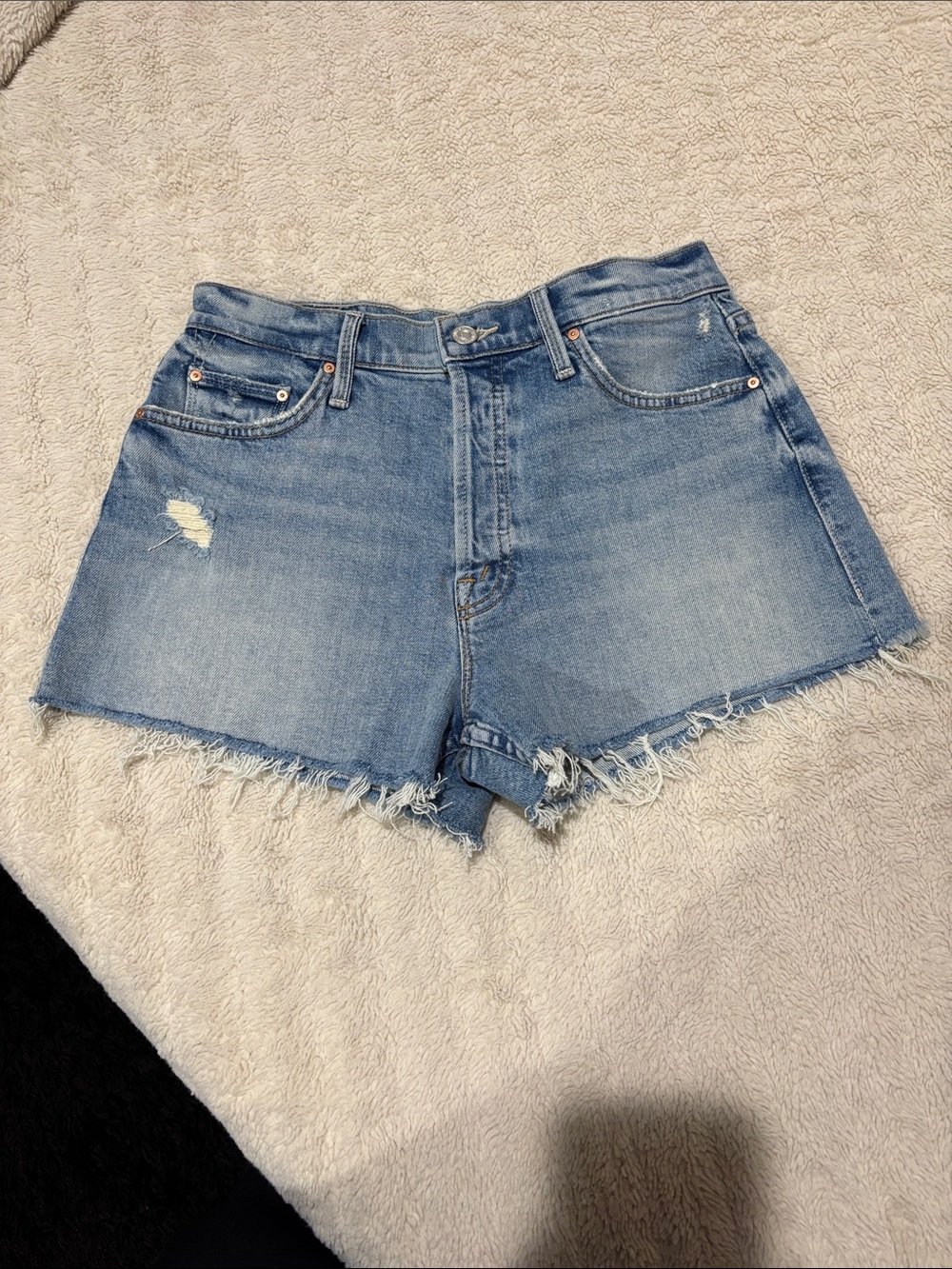 MOTHER Light Blue Distressed Denim Shorts